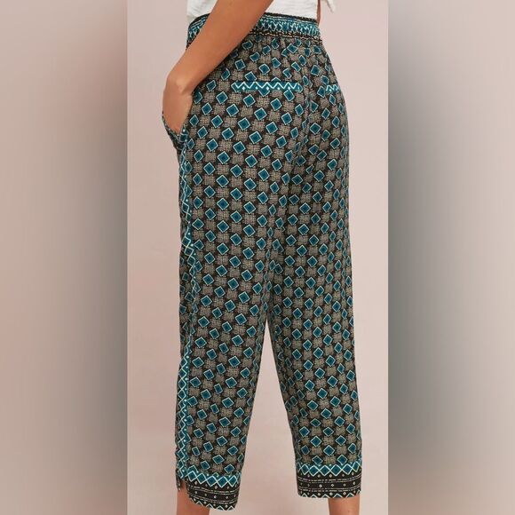 Anthropologie Geometric Drawstring Joggers In Teal and Black Size Small - Picture 5 of 11